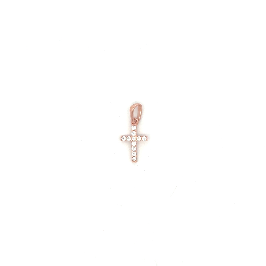 Pendant cross, 10 karat rose gold, clear cubic zirconia