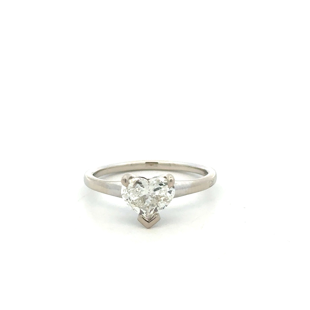 Bague solitaire en coeur, or blanc 14 carats, diamant de 88 points, VS2/IJ, certificat
