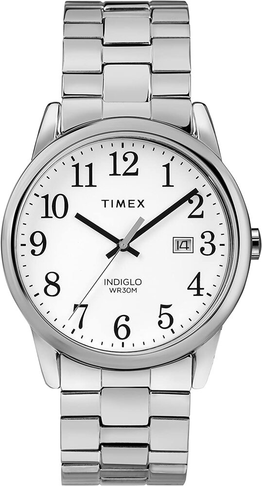 Montre extensible, métal, fond blanc