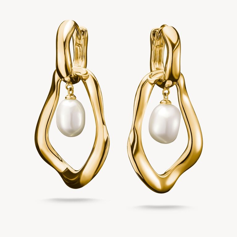 Anneaux argent finition or jaune 18 carats, perles