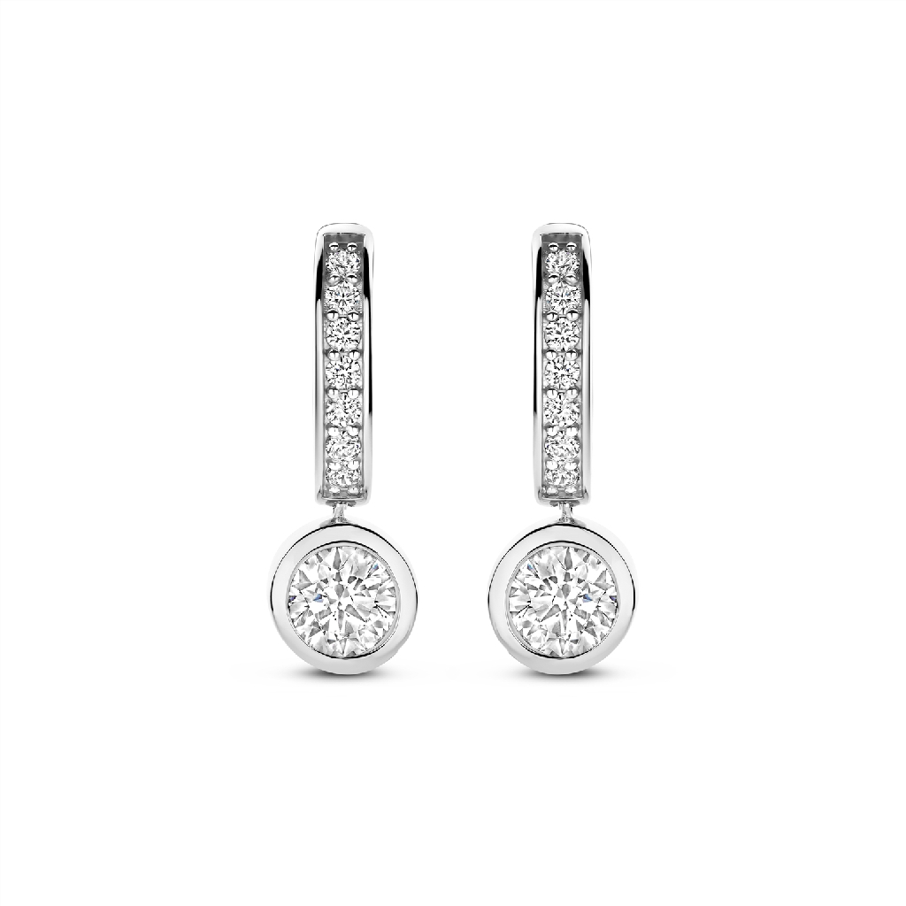 Drop earrings rhodium silver clear zirconia women