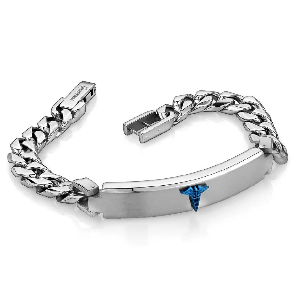 Bracelet médical en acier inoxydable 2 tons (blanc et bleu)