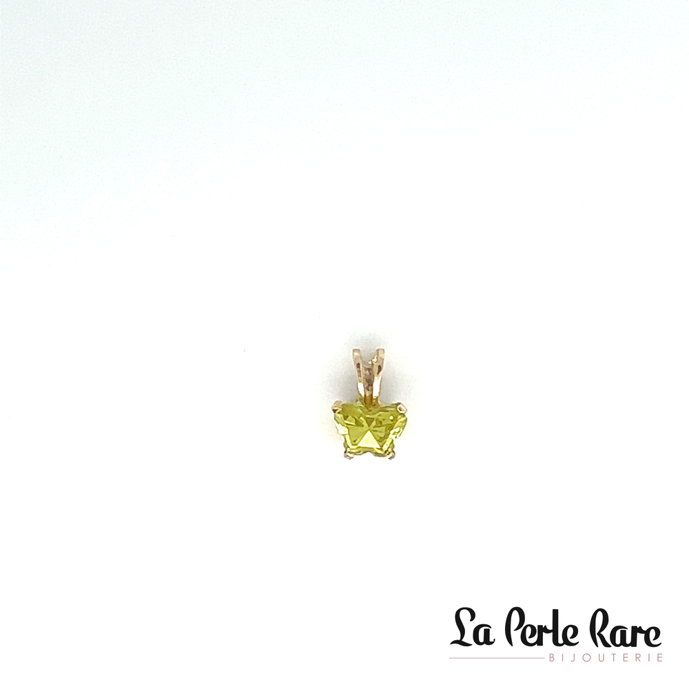 Butterfly pendant in 10k yellow gold with light green zircon - BP-AU-10 - B Fly
