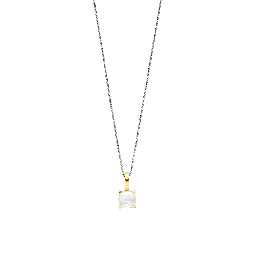 Pendentif solitaire, argent 2 tons (jaune et blanc), zircon blanc