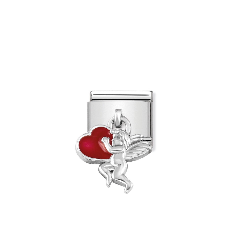 Classic link cupid, stainless steel, sterling silver, red enamel - 33180508 - NOMINATION