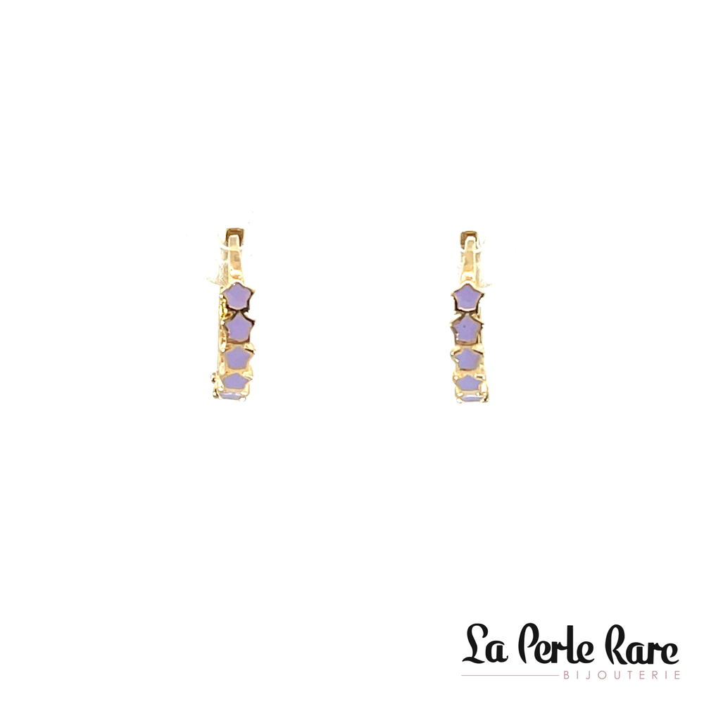 Huggie hoop earrings 10K yellow gold, purple enamel - 13023-MAUVE - Exclusivity