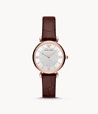 Women's burgundy leather watch, rose gold steel - AR11269 - Emporio Armani