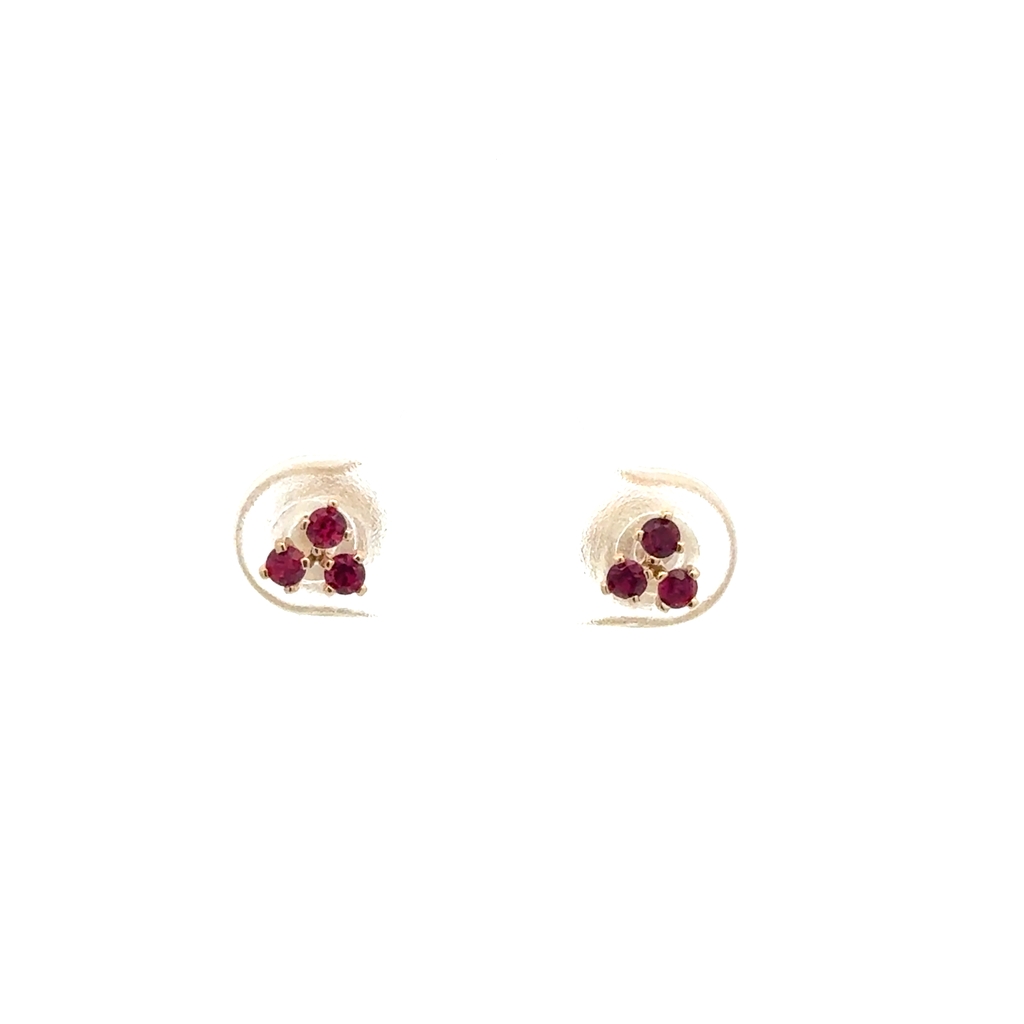 Screw back stud earrings, 10 karat yellow gold, fuchsia zirconia