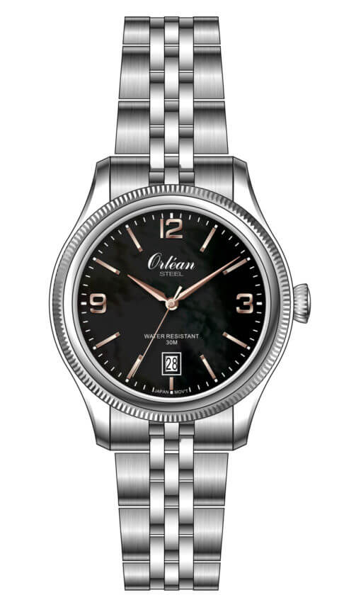 Montre acier inoxydable, fond nacré noir