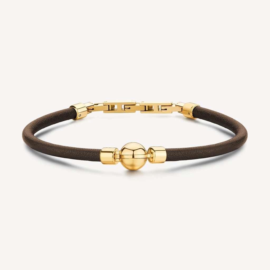 Bracelet Origin, cuir brun, acier inoxydable doré