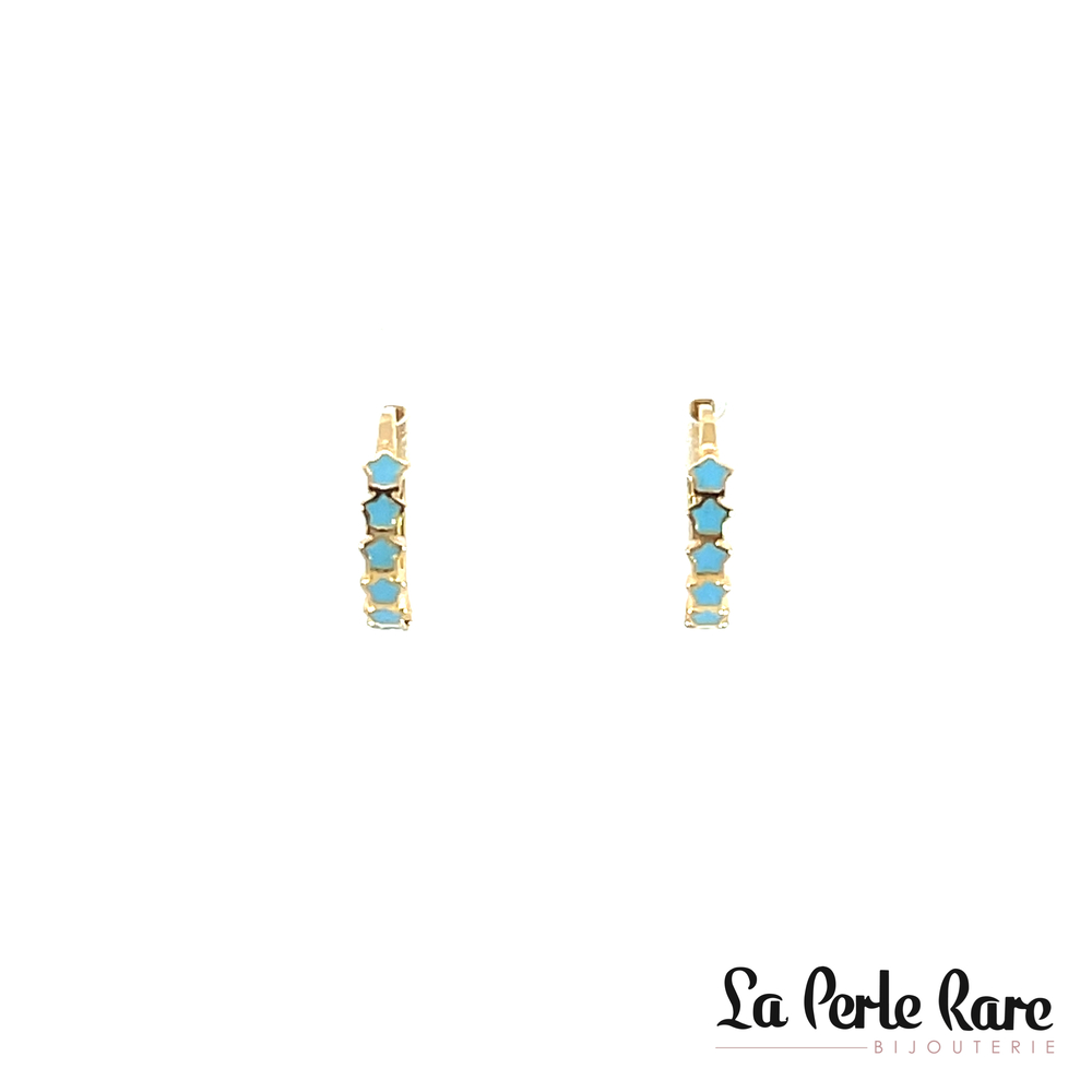 Huggie hoop earrings 10K yellow gold, blue enamel - 13023-BLEU - Exclusivity