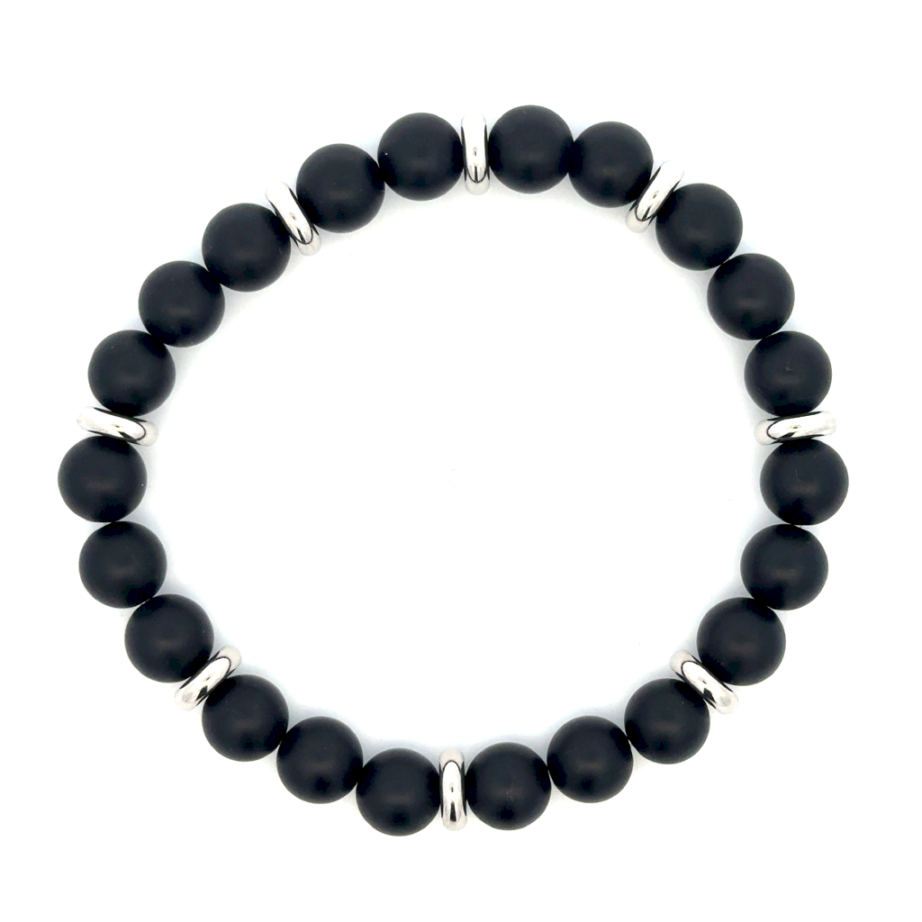 Bracelet extensible en acier inoxydable, onyx 8 millimètres