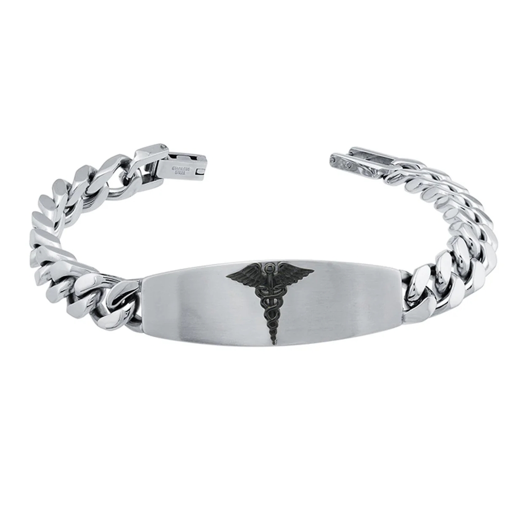 Bracelet gourmette médical, acier inoxydable 2 tons (blanc et noir)