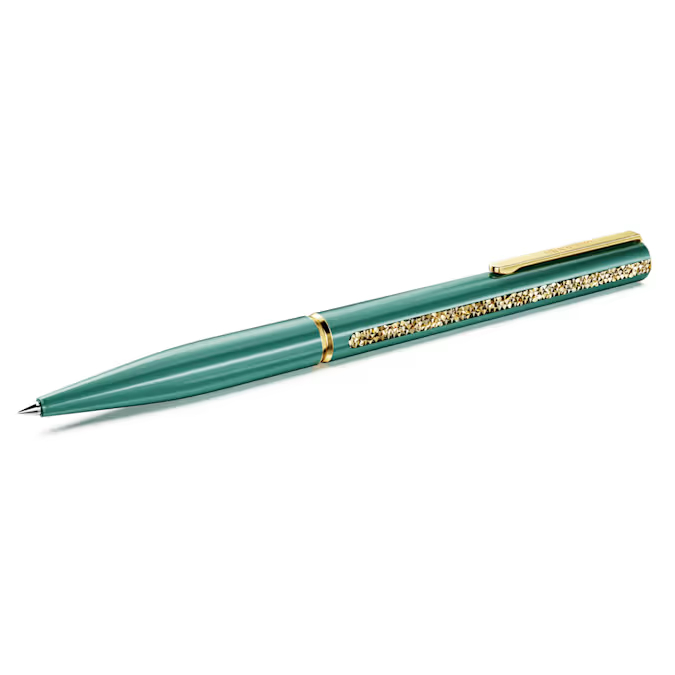 Stylo métal doré et vert, cristaux dorés