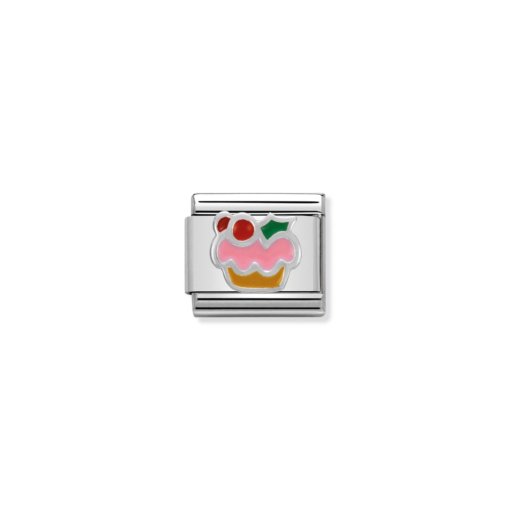 Classic link Christmas cupcake, stainless steel, sterling silver, colored enamel - 33020410 - NOMINATION