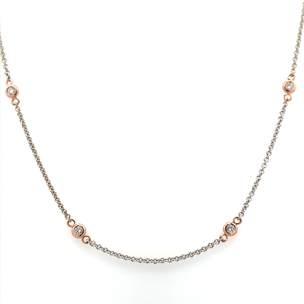 Chaîne or 2 tons (blanc et rose) 14 carats, 24 points de diamant total