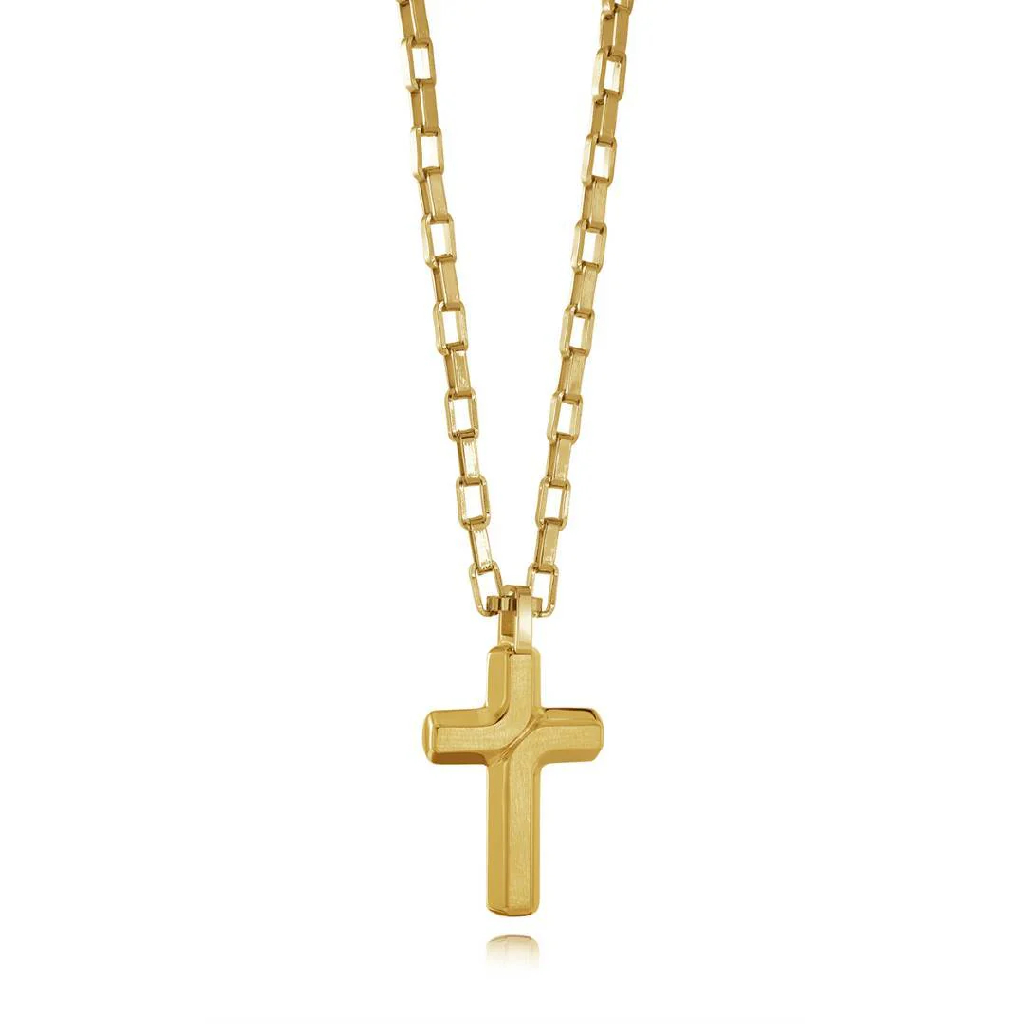 Pendentif croix en acier inoxydable doré