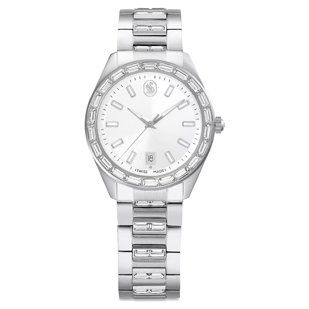 Watch Matrix, métal, clear crystals, fond blanc
