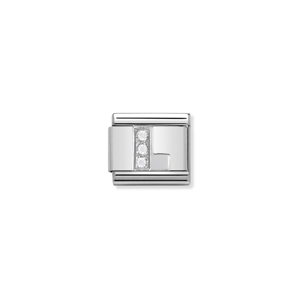 Classic link letter L, stainless steel, sterling silver, clear cubic zirconia - 33030112 - NOMINATION