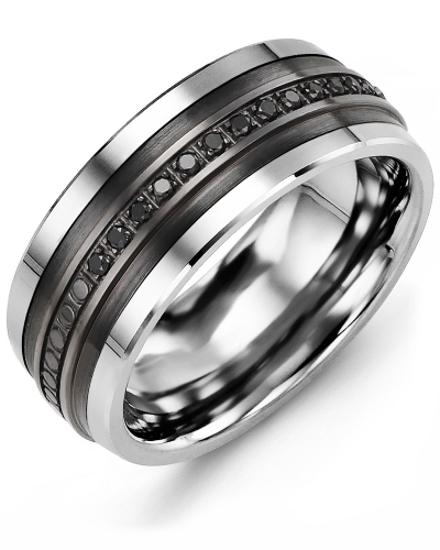 Cobalt Ring with 10 Karat Black Gold, Total 21 Points Black Diamonds, 9 Millimeters - MKQ910BF-21B - Madani