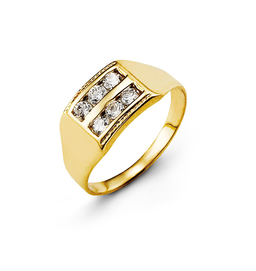 Bague en or jaune 10 carats, zircons incolores