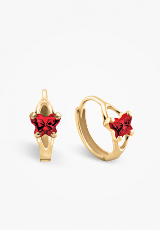 Huggies, 10K yellow gold, synthetic red stones - BH-JA-10 - B Fly