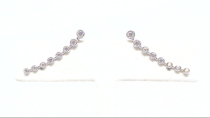 10k white gold climber earrings, clear zirconia - EAS-2481-B - Exclusivity